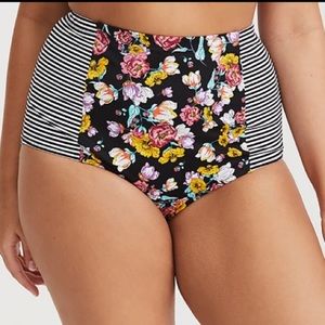 Torrid Floral Stripe High Waist Bikini Bottoms